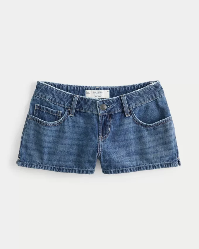 Ultra Low-Rise Dark Wash Mini Denim Shorts,Ultra Low-Rise Dark Wash Mini Denim Shorts
