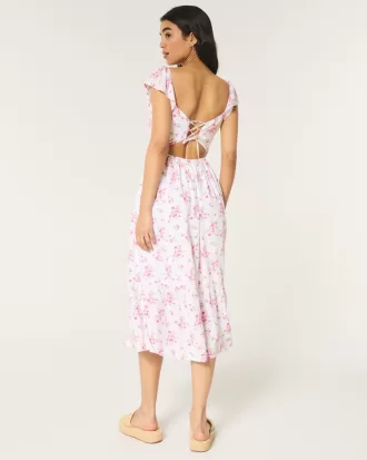 V-Waist Open Back Midi Dress,V-Waist Open Back Midi Dress