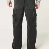 Washed Black Baggy Cargo Jeans,Washed Black Baggy Cargo Jeans